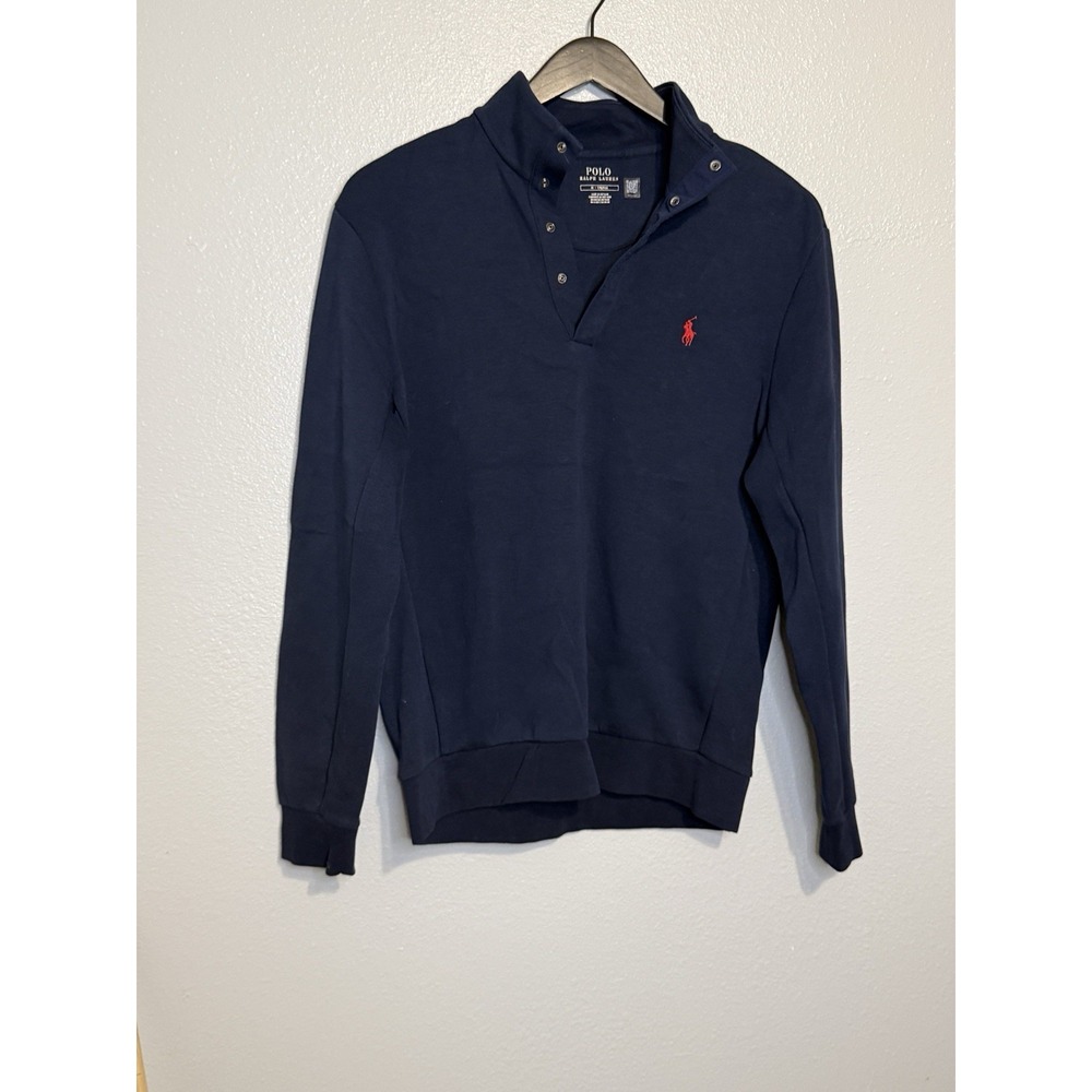 Polo Ralph Lauren Navy Blue Half Snap Double Knit Jacket Red Pony Medium